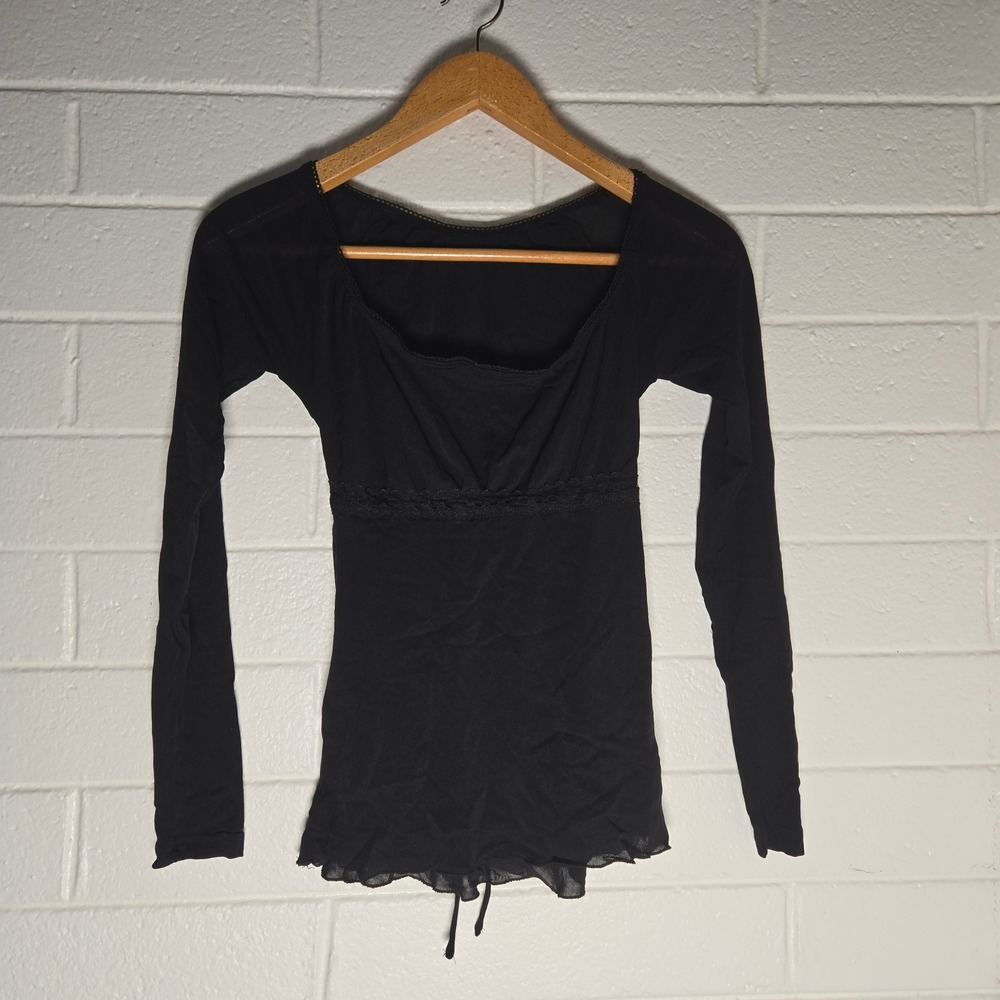 Vtg Whimsigoth Dark Romantic Long Sleeve Top‎ XL Lace Mesh Y2K Babydoll Fairy